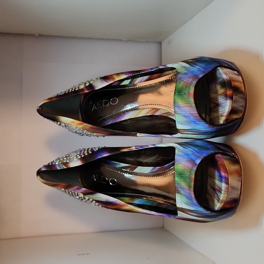 ALDO VODICKA-59 Satin Multi-color Rhinstone Peep toe women's High Heeled shoes
